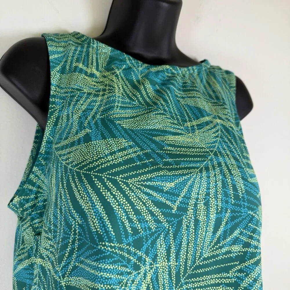 Lands' End Size 14D Tankini Swim Top Tropical Padded Bra Beach Vacation Resort
